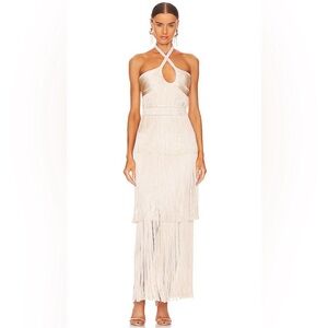 Simkhai Baldwin Fringe Halter Dress in Champagne